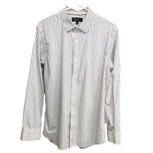 Banana Republic Shirt 15-15.5 33-34 non-iron White with Maroon Black Pinstripes
